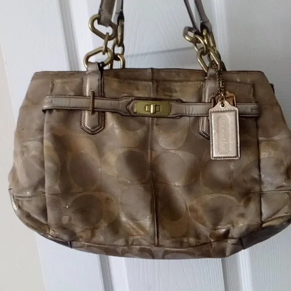 Coach Beige and Gold Handbag - Picture 2 of 4